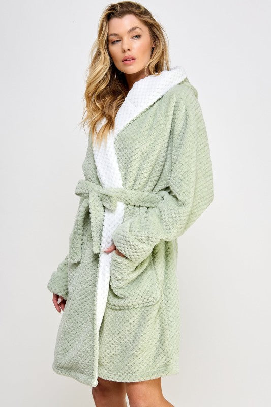 Women’s Fleece Bailey Plush Belted Hooded Robe Loungewear | Zarnesh