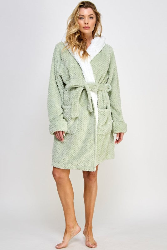 Women’s Fleece Bailey Plush Belted Hooded Robe Loungewear | Zarnesh