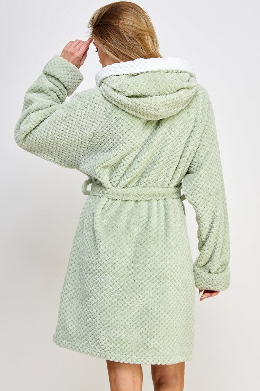 Women’s Fleece Bailey Plush Belted Hooded Robe Loungewear | Zarnesh
