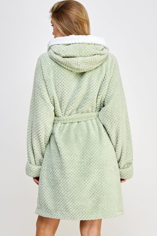 Women’s Fleece Bailey Plush Belted Hooded Robe Loungewear | Zarnesh