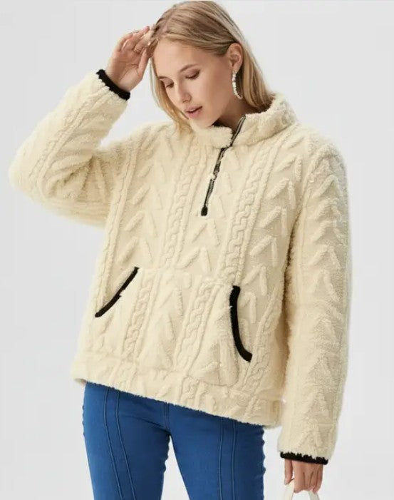 Women’s Fleece Textured Pullover Half Zip Up Sweater | Zarnesh