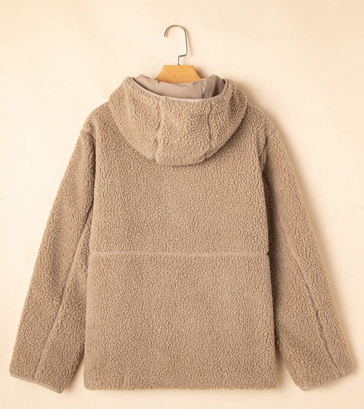 Women’s Fleece Zip Up Drawstring Hooded Pocketed Jacket | Zarnesh