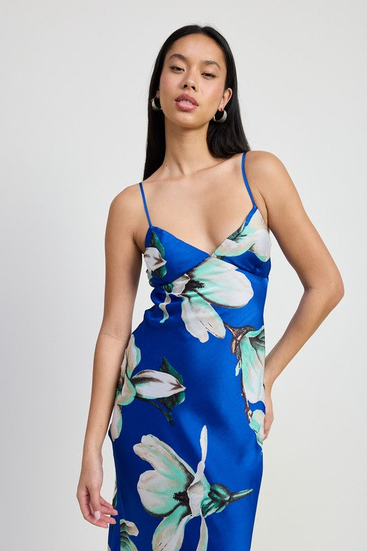 Women Floral Print Bias Cut Fully Lined Maxi Length Dress Zarnesh