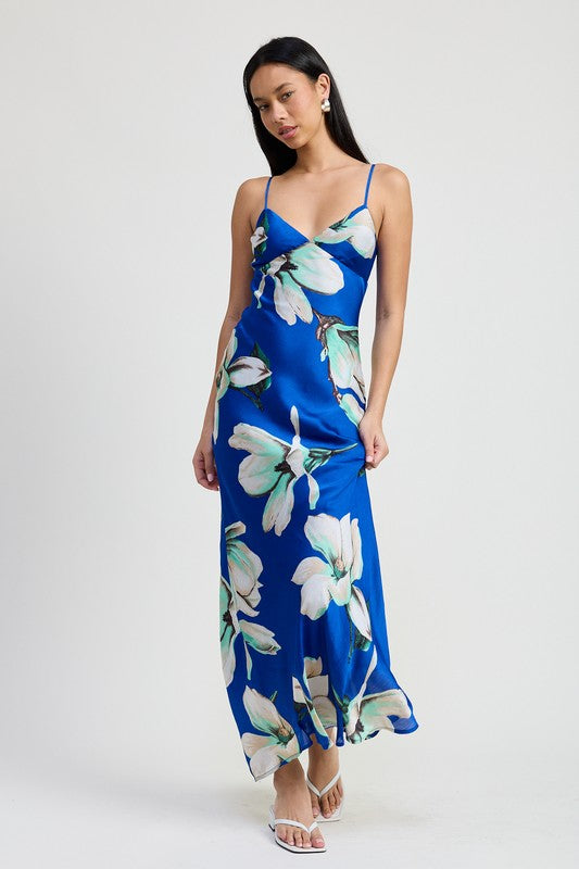 Women Floral Print Bias Cut Fully Lined Maxi Length Dress Zarnesh
