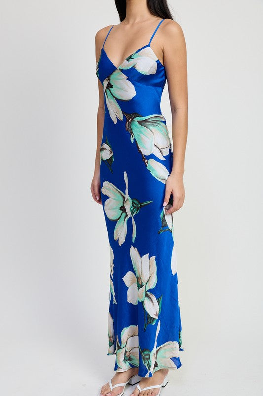 Women Floral Print Bias Cut Fully Lined Maxi Length Dress Zarnesh