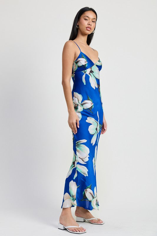 Women Floral Print Bias Cut Fully Lined Maxi Length Dress Zarnesh