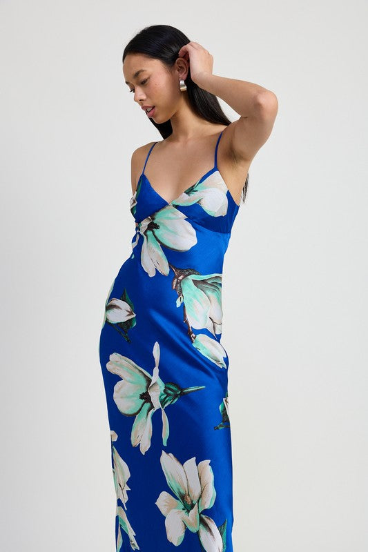 Women Floral Print Bias Cut Fully Lined Maxi Length Dress Zarnesh