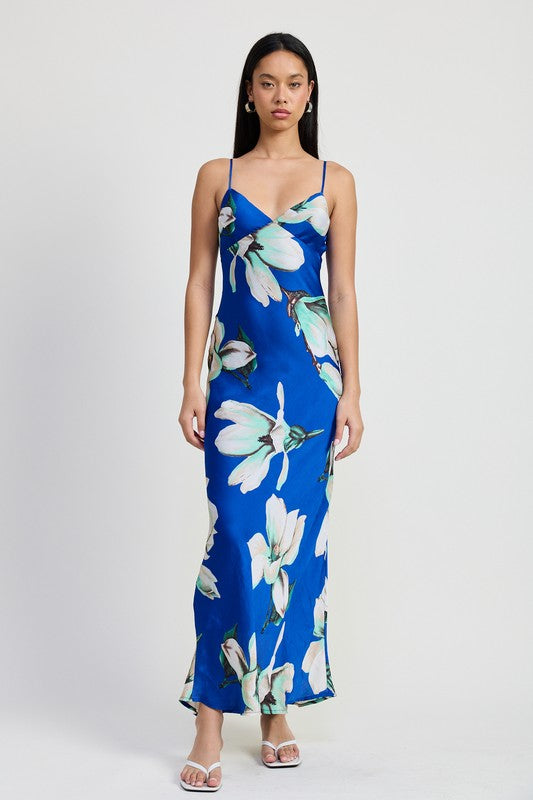 Women Floral Print Bias Cut Fully Lined Maxi Length Dress Zarnesh
