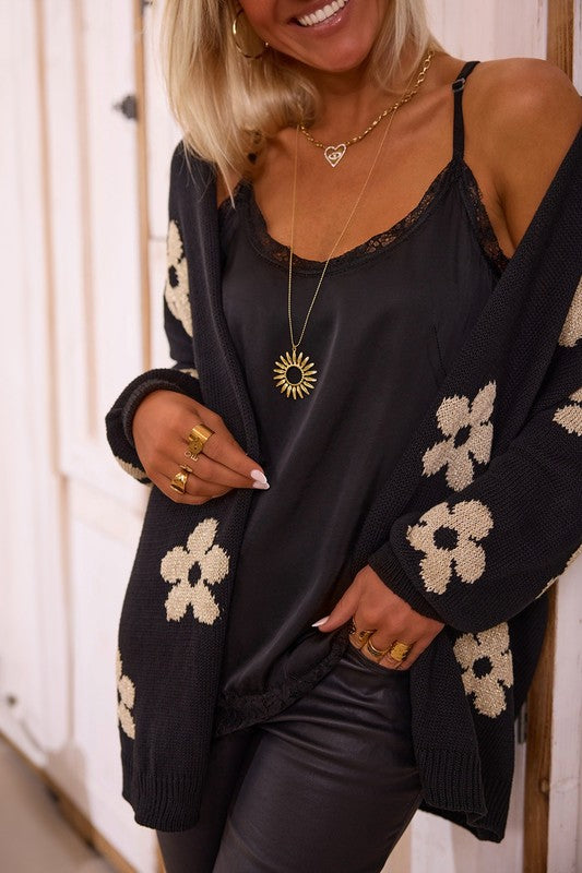 Women's Floral Print Knitted Open Front Cardigan | Zarnesh