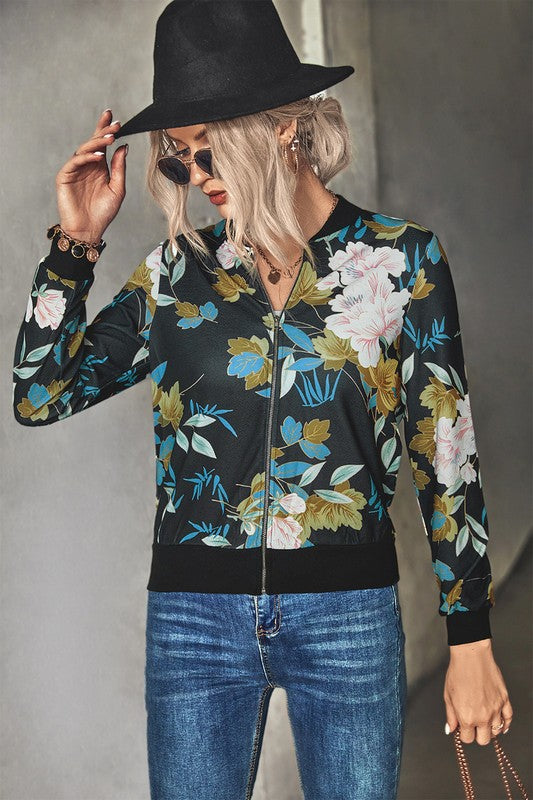 Women’s Floral Bomber Zip-Up Print Jacket | Zarnesh