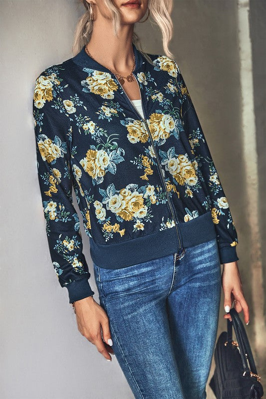 Women’s Floral Bomber Zip-Up Print Jacket | Zarnesh
