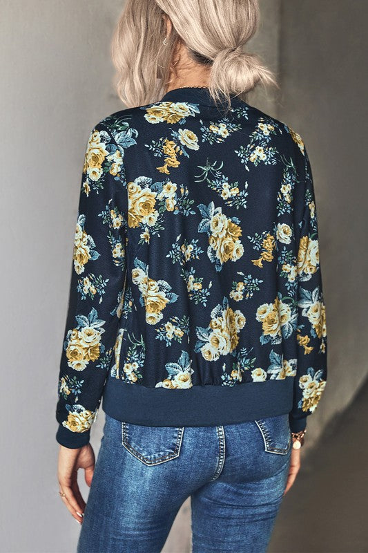 Women’s Floral Bomber Zip-Up Print Jacket | Zarnesh