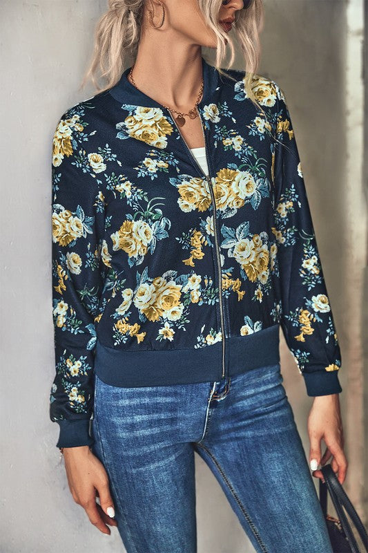 Women’s Floral Bomber Zip-Up Print Jacket | Zarnesh