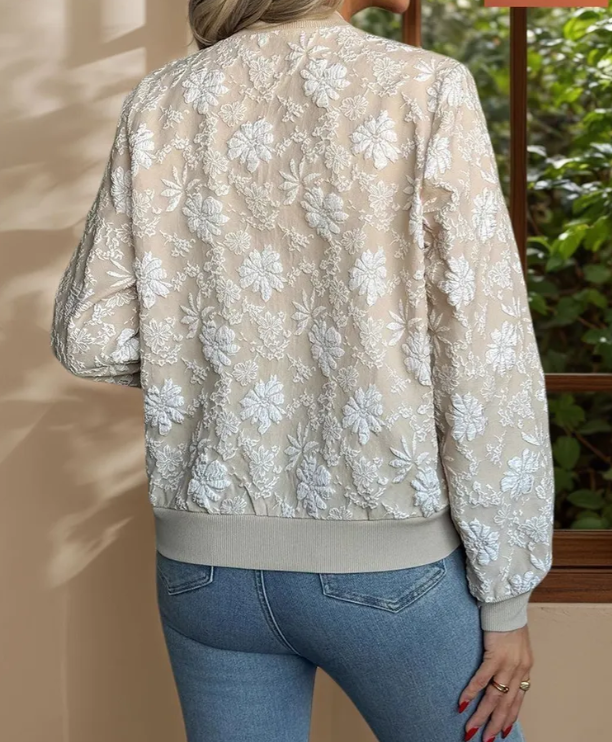 Women’s Floral Embroidered Zip-Up Bomber Jacket | Zarnesh