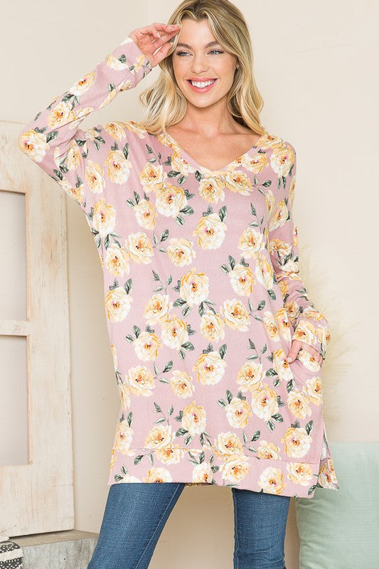 Women’s Floral Print V-Neck Sweater Tunic | Zarnesh