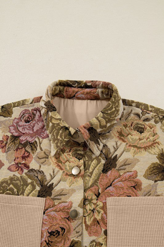 Women’s Floral Waffle Patchwork Chest Pocket Knit Buttoned jacket | Zarnesh