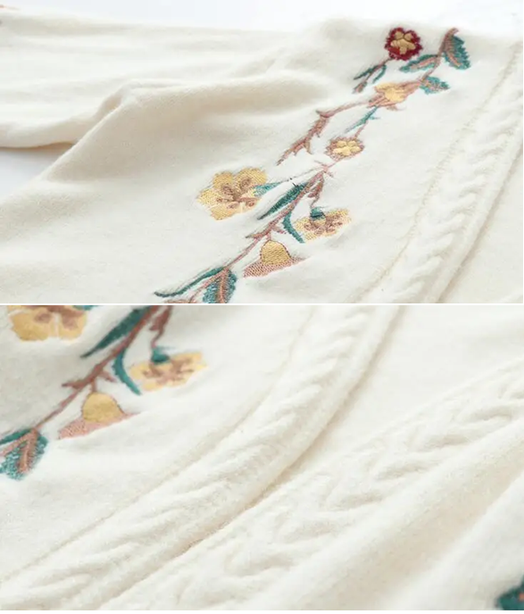 Women’s Floral Lantern Sleeves Open Front Knit Cardigan | Zarnesh