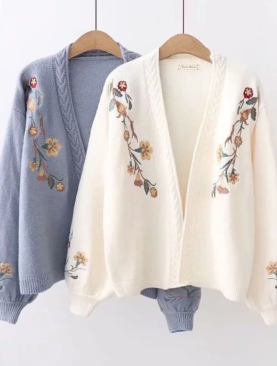 Women’s Floral Lantern Sleeves Open Front Knit Cardigan | Zarnesh