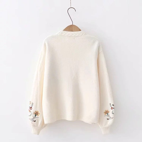 Women’s Floral Lantern Sleeves Open Front Knit Cardigan | Zarnesh