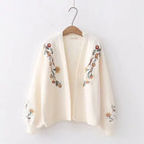 Women’s Floral Lantern Sleeves Open Front Knit Cardigan | Zarnesh