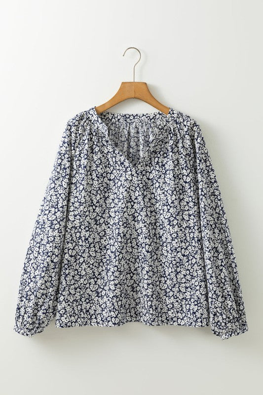 Women’s Floral Long Puff Sleeve V-Neck Blouse  | Zarnesh