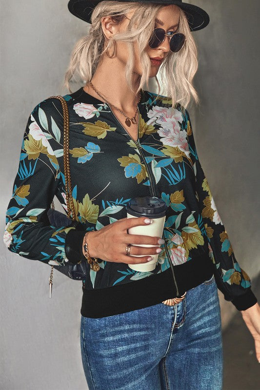 Women’s Floral Bomber Zip-Up Print Jacket | Zarnesh