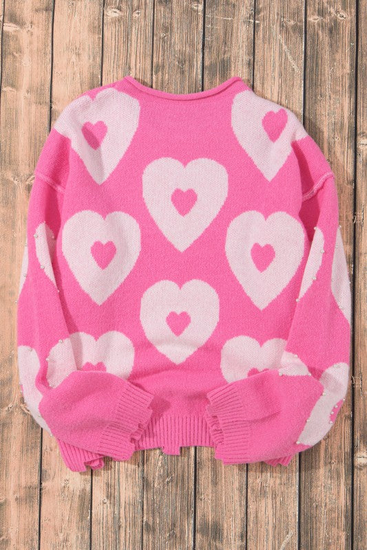 Women's Floral Pearl Beaded Valentine Heart Sweater | Zarnesh