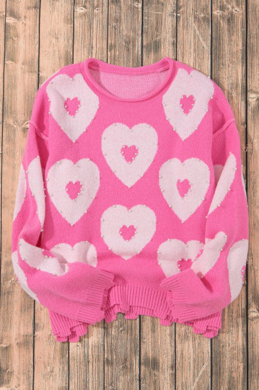 Women's Floral Pearl Beaded Valentine Heart Sweater | Zarnesh
