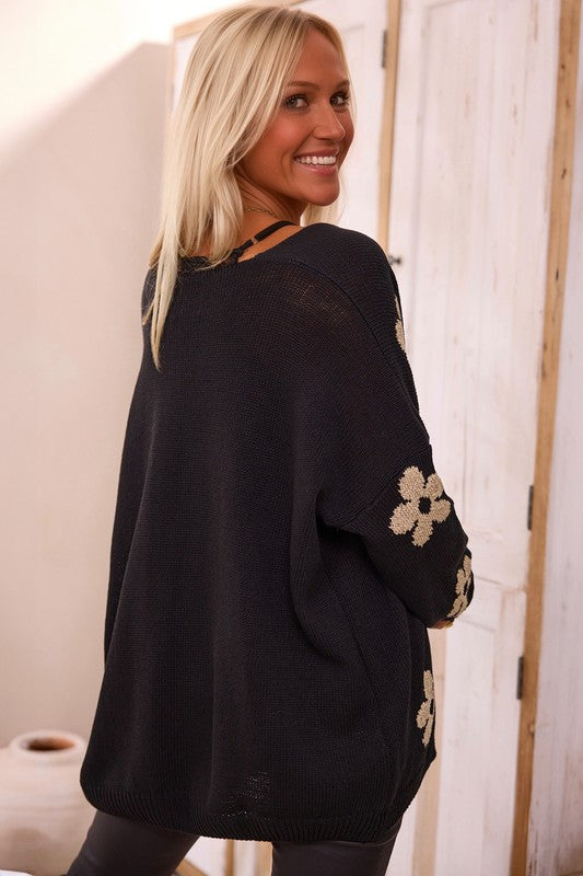 Women's Floral Print Knitted Open Front Cardigan | Zarnesh
