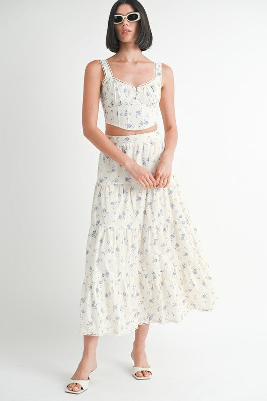 Women’s Floral Print Crop Tiered Maxi Skirt | Zarnesh