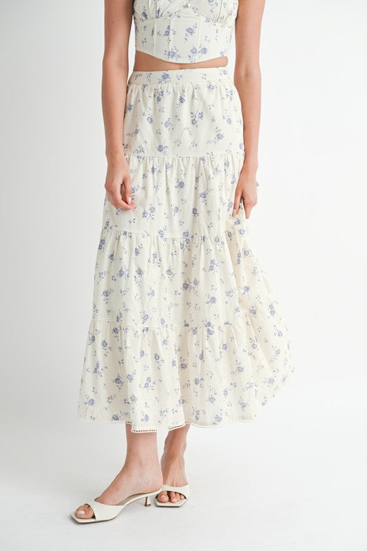 Women’s Floral Print Crop Tiered Maxi Skirt | Zarnesh