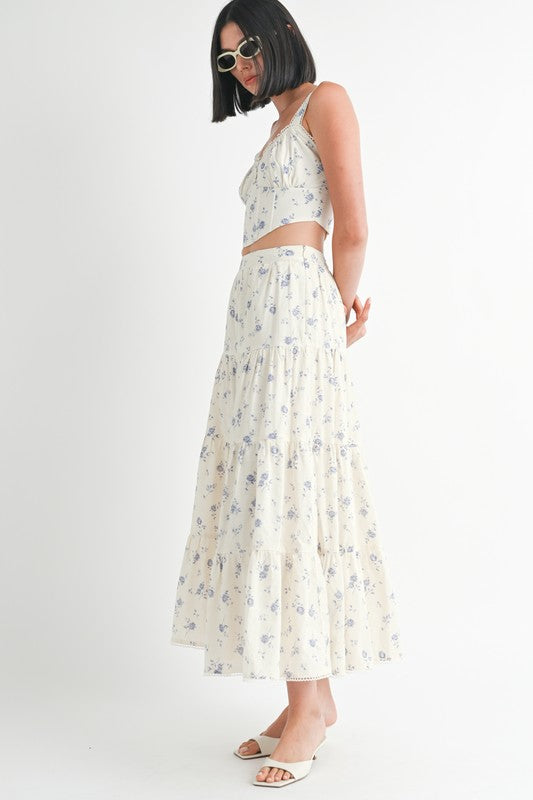 Women’s Floral Print Crop Tiered Maxi Skirt | Zarnesh