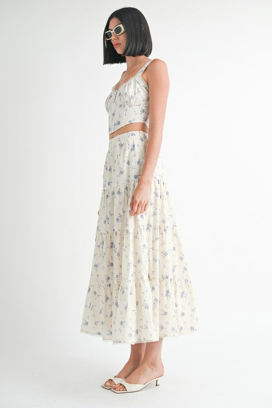 Women’s Floral Print Crop Tiered Maxi Skirt | Zarnesh