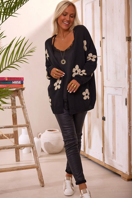 Women's Floral Print Knitted Open Front Cardigan | Zarnesh