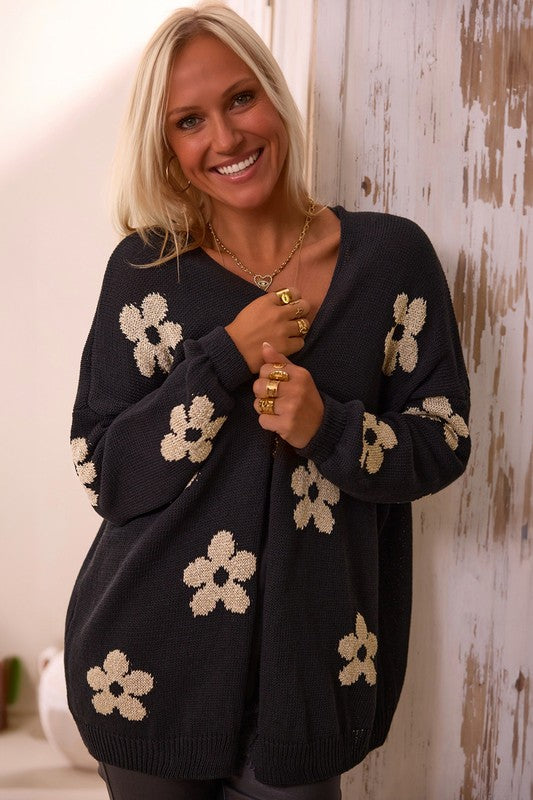 Women's Floral Print Knitted Open Front Cardigan | Zarnesh