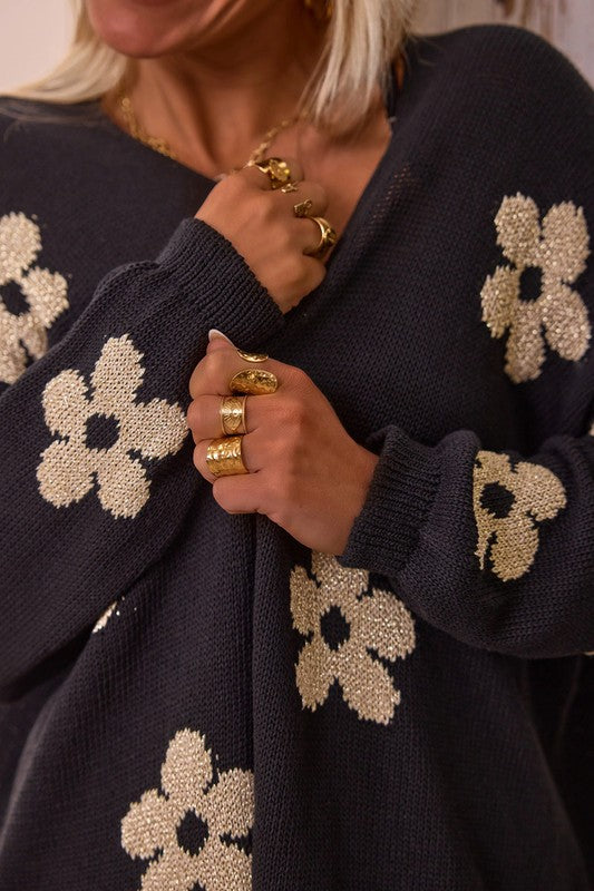 Women's Floral Print Knitted Open Front Cardigan | Zarnesh