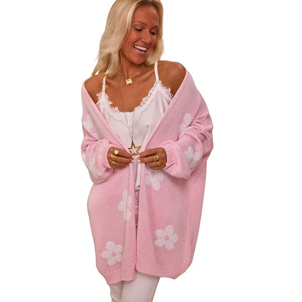Women's Floral Print Knitted Open Front Cardigan | Zarnesh