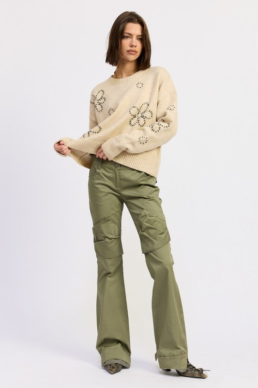Women’s Floral Stitch Knit Pullover Whipstitch Flower Sweater | Zarnesh