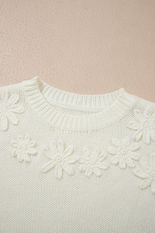 Women’s Floral Textured Round Neck Puff Sleeve Sweater | Zarnesh