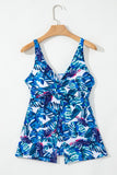 Women’s Floral Tropical Leaf Padded V-Neck Tankini Top | Zarnesh