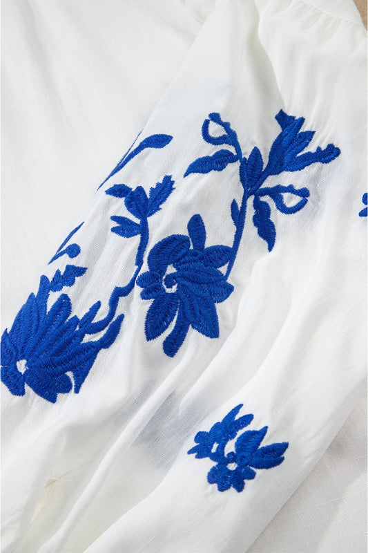 Women’s Floral V-Neck Embroidered Drawstring Blouse | Zarnesh