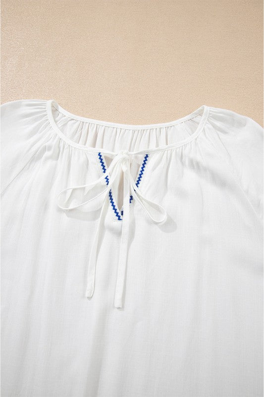 Women’s Floral V-Neck Embroidered Drawstring Blouse | Zarnesh