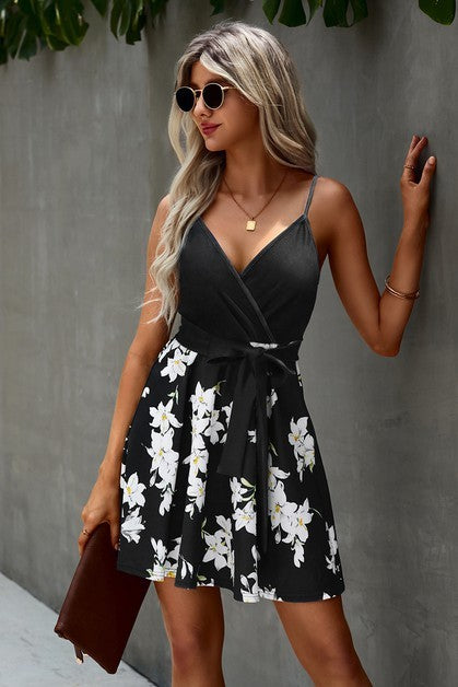 Women’s Floral Spaghetti Strap Tie Waist Cami Sundress | Zarnesh