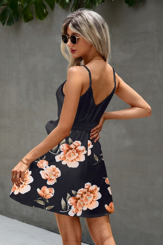 Women’s Floral Spaghetti Strap Tie Waist Cami Sundress | Zarnesh