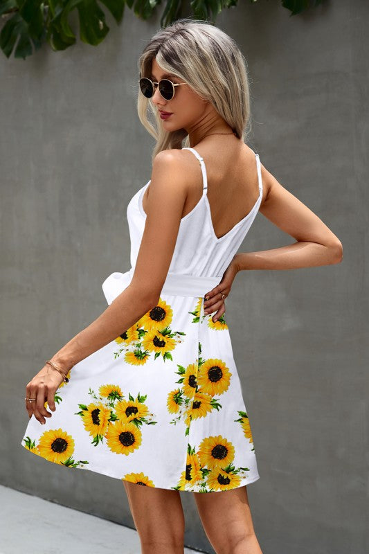 Women’s Floral Spaghetti Strap Tie Waist Cami Sundress | Zarnesh