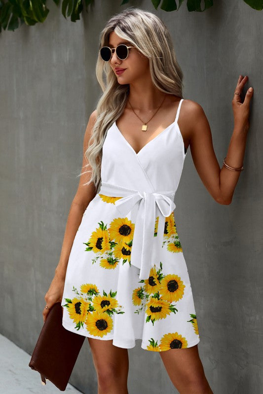 Women’s Floral Spaghetti Strap Tie Waist Cami Sundress | Zarnesh