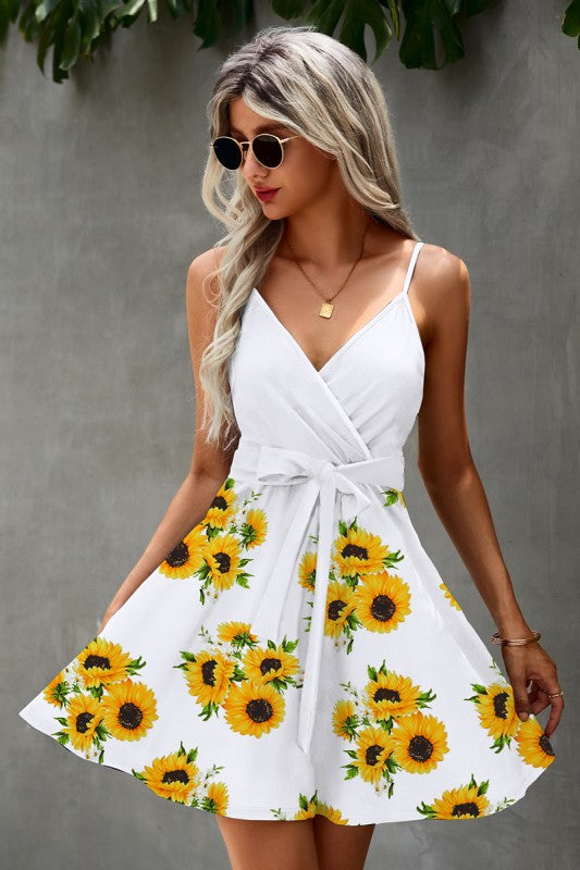 Women’s Floral Spaghetti Strap Tie Waist Cami Sundress | Zarnesh