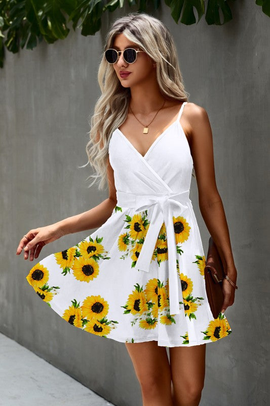 Women’s Floral Spaghetti Strap Tie Waist Cami Sundress | Zarnesh