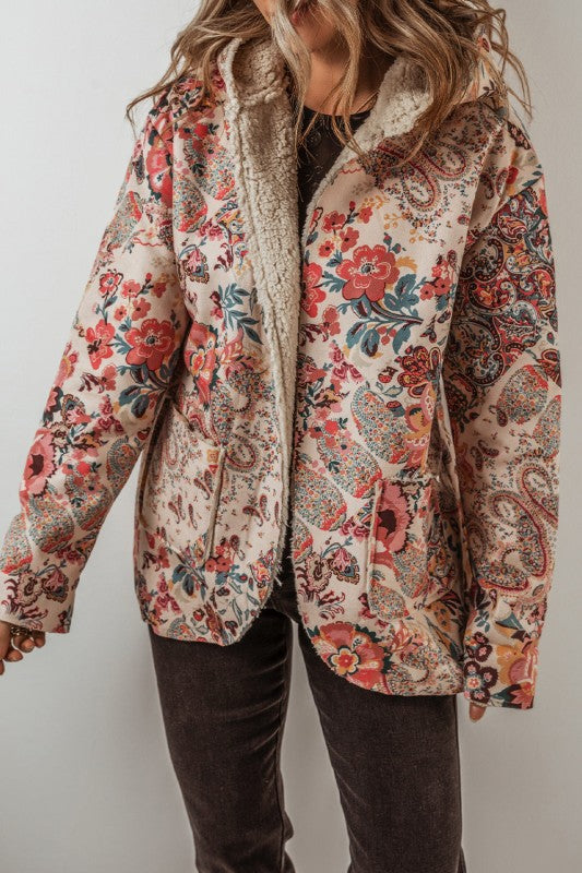 Women’s Floral Warmth Sherpa Lined Hooded Jacket | Zarnesh