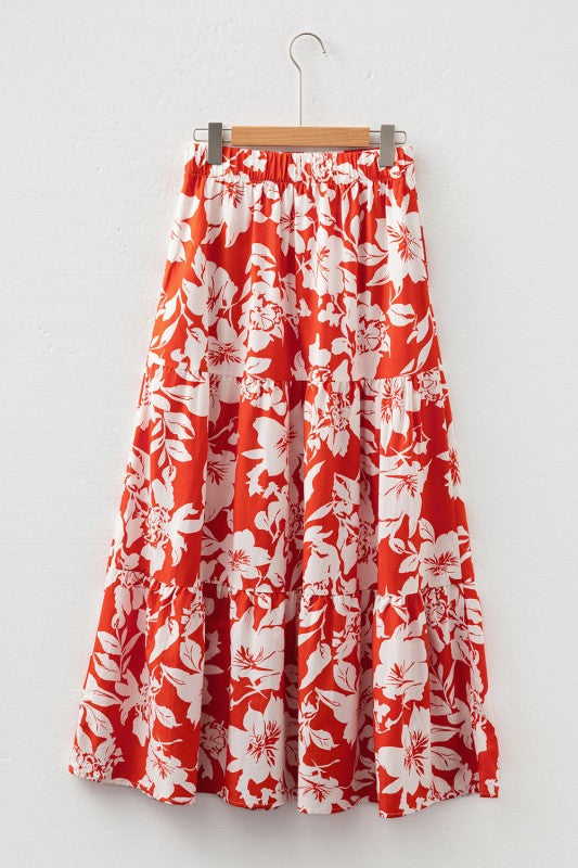 Women’s Floral Western High-Split Tiered Maxi Skirt | Zarnesh